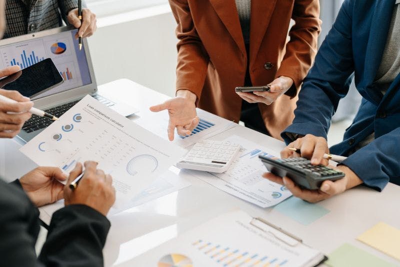 Non-profit employees analyzing accounting statements