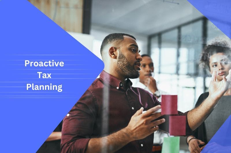 Professional presenting tax planning strategies to a team in a modern office setting, emphasizing proactive approaches to protect wealth