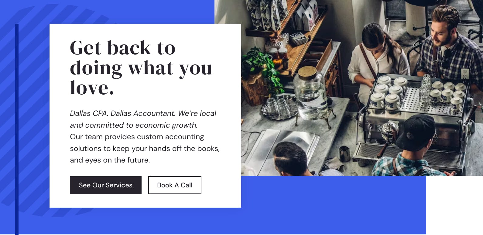 Screenshot for Hall Accounting Company website homepage displaying services like