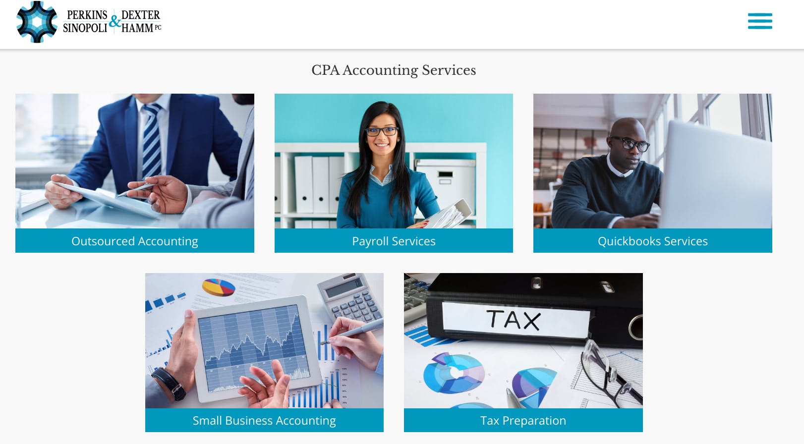 Screenshot for Perkins, Dexter, Sinopoli & Hamm, P.C. main homepage website