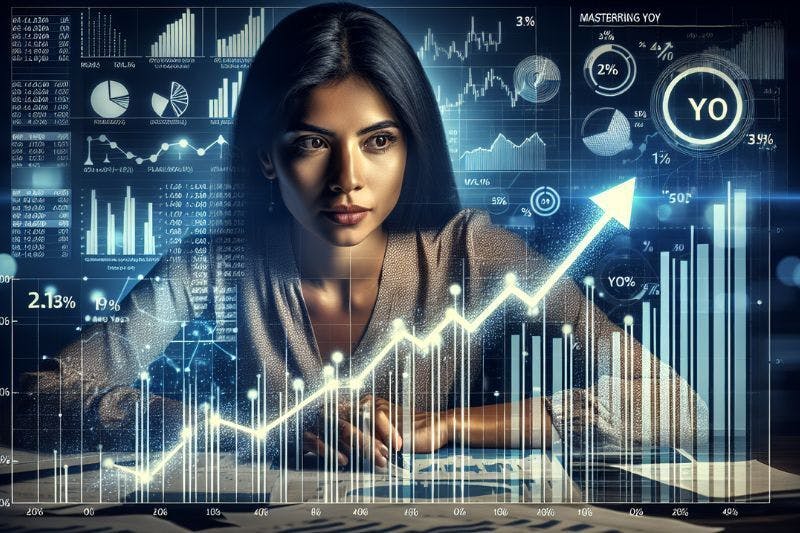 Expert analyzing year-over-year financial performance trends on a computer monitor