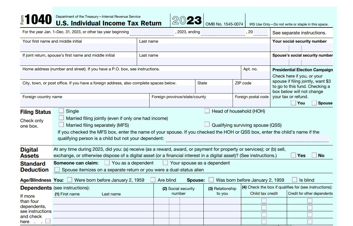 1040 tax form Personal information section