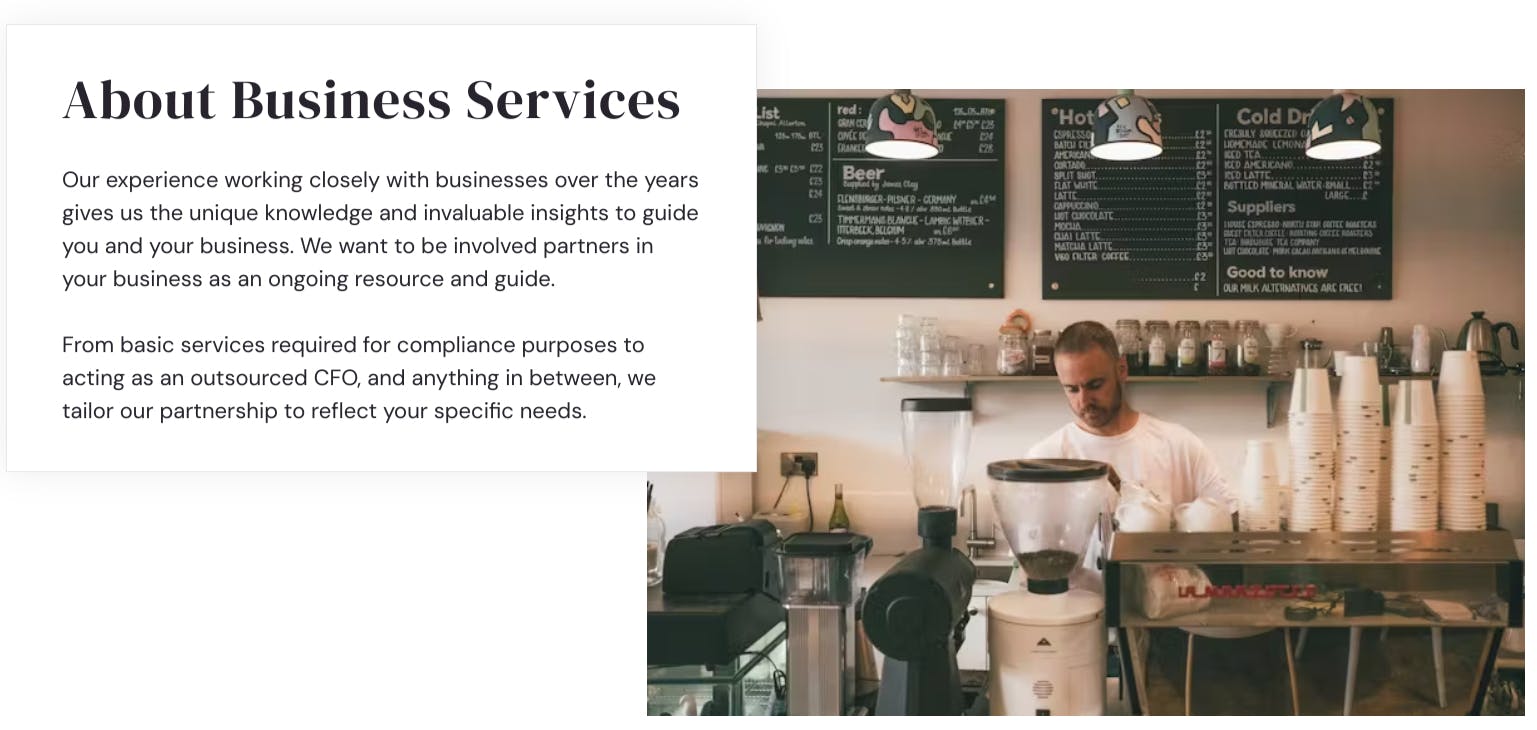 Screenshot about a business service