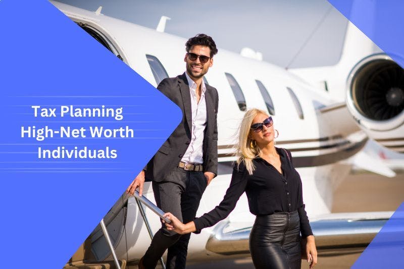 A stylish couple exits a private jet, showcasing tax planning for high net worth individuals to optimise wealth strategies.
