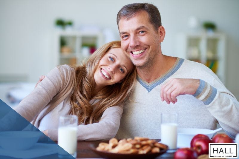 Happy couple planning their financial future, discussing tax planning strategies for individuals in 2025 over a cozy breakfast
