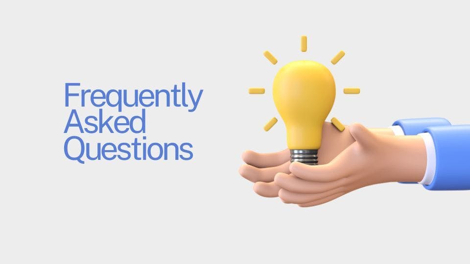 Hands holding a lightbulb, wording: FAQs